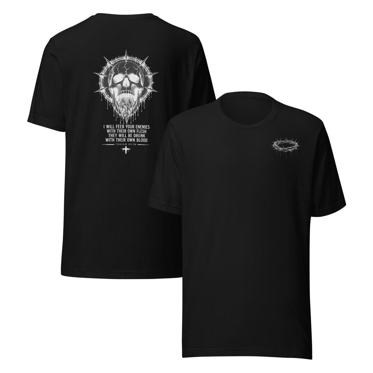 Black t-shirt with a graphic of a classic truck on the back and a logo on the front, displayed on a white background.